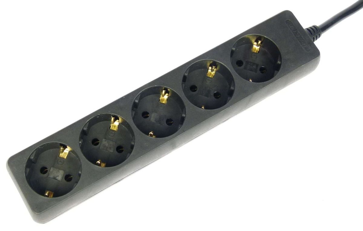 Schuko | 5-Fach Verteiler | 1,5mm² | Plastik | schwarz